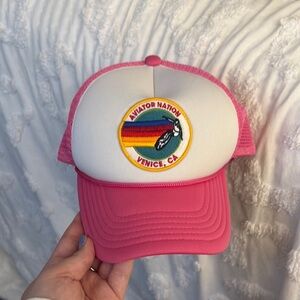 Aviator Nation Pink and White Cap with Rainbow Patch